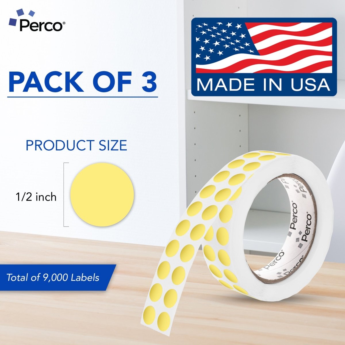 Perco 1/2 Inch Round Sticker Labels - Metallic Gold 3 Rolls