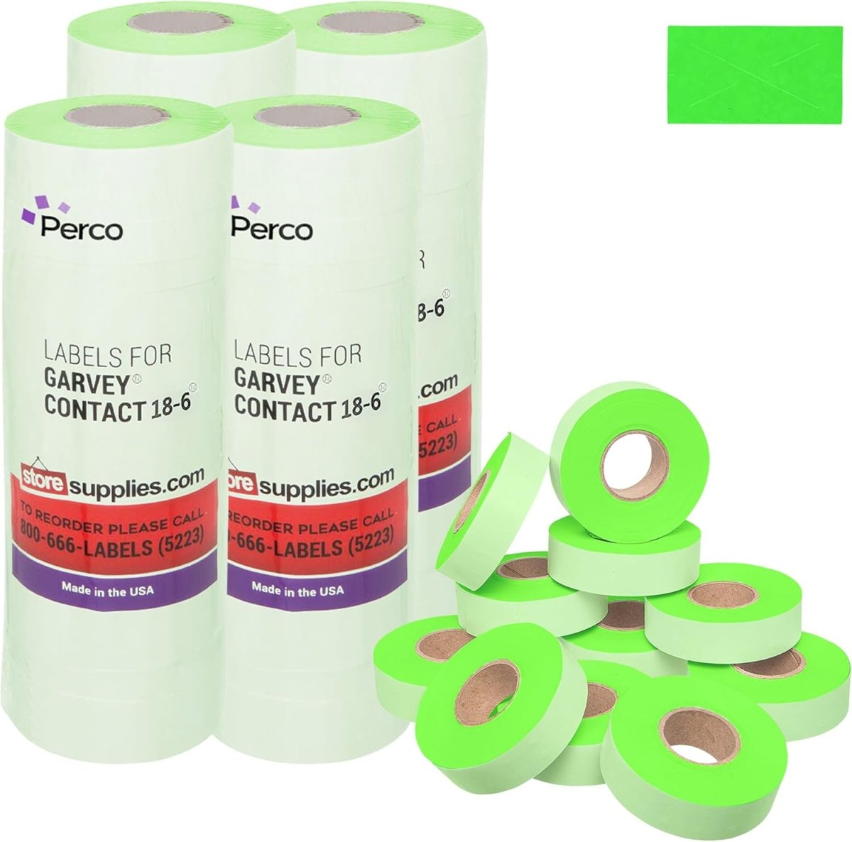 Perco 1812 Price Labels for Garvey 18-6 - Fluorescent Green 4 Sleeves