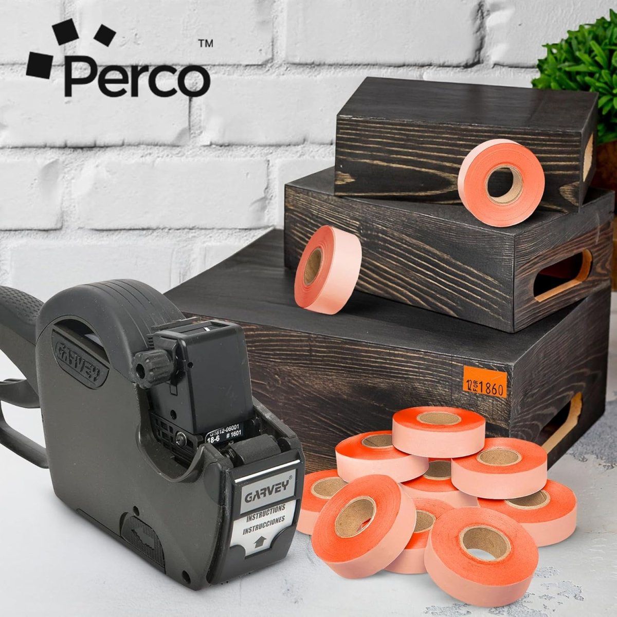 Perco 1812 Price Labels for Garvey 18 - 6 - Fluorescent Red Package of 10 Sleeves / 110 Rolls / 140000 Blank Pricing Labels