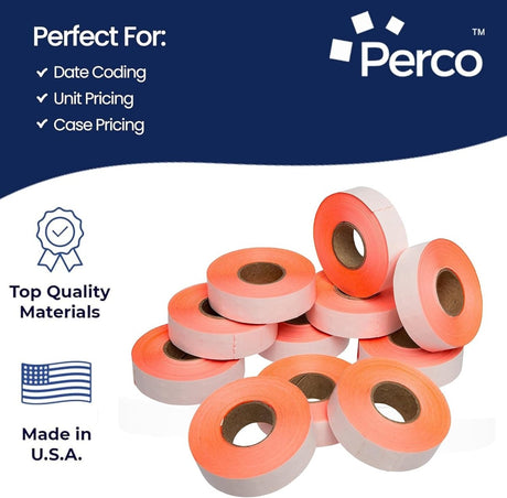 Perco 1812 Price Labels for Garvey 18 - 6 - Fluorescent Red Package of 10 Sleeves / 110 Rolls / 140000 Blank Pricing Labels
