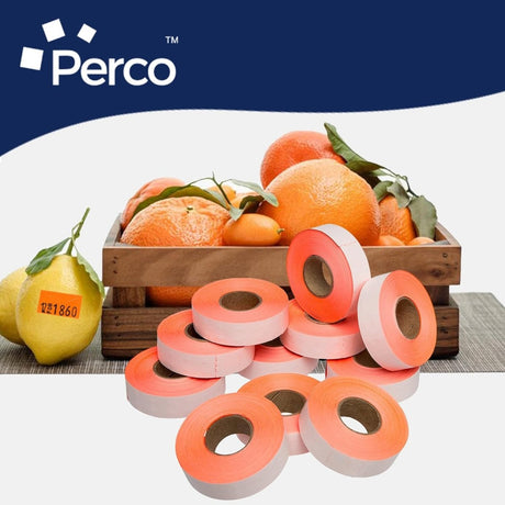 Perco 1812 Price Labels for Garvey 18 - 6 - Fluorescent Red Package of 10 Sleeves / 110 Rolls / 140000 Blank Pricing Labels