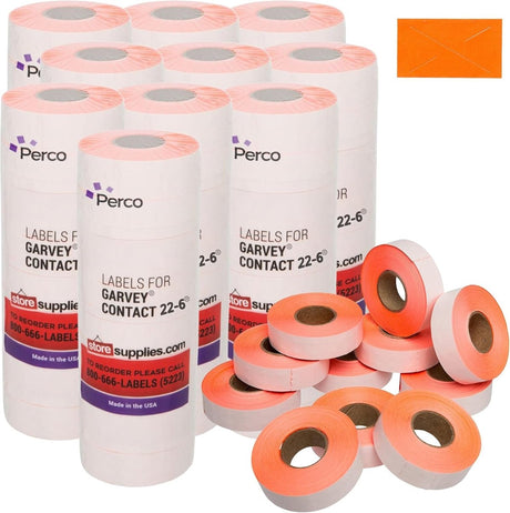Perco 1812 Price Labels for Garvey 18 - 6 - Fluorescent Red Package of 10 Sleeves / 110 Rolls / 140000 Blank Pricing Labels