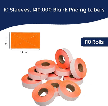 Perco 1812 Price Labels for Garvey 18 - 6 - Fluorescent Red Package of 10 Sleeves / 110 Rolls / 140000 Blank Pricing Labels