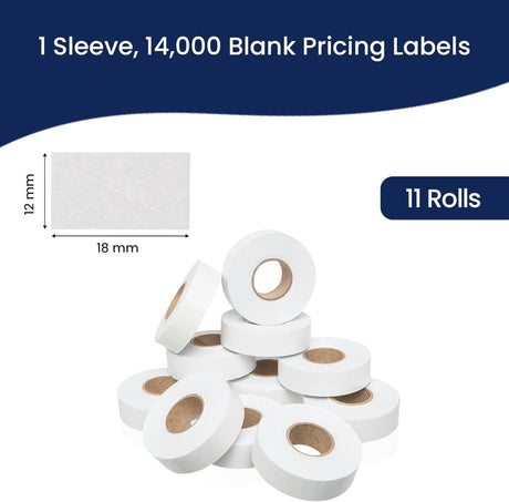 Perco 1812 Price Labels for Garvey 18 - 6 - White 1 Sleeve / 11 Rolls / 14000 Blank Pricing Labels