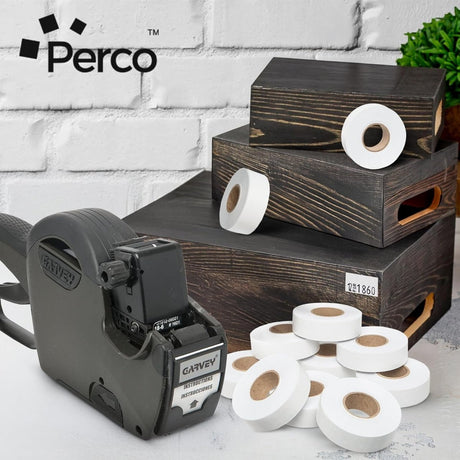 Perco 1812 Price Labels for Garvey 18 - 6 - White Package of 10 Sleeves / 110 Rolls / 140000 Blank Pricing Labels