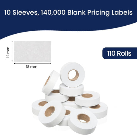 Perco 1812 Price Labels for Garvey 18 - 6 - White Package of 10 Sleeves / 110 Rolls / 140000 Blank Pricing Labels