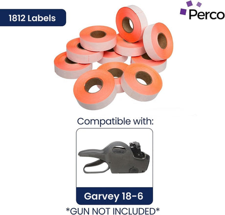 Perco 1812 Price Labels for Garvey 18 - 6 - Fluorescent Red 1 Sleeve / 11 Rolls / 14000 Blank Pricing Labels