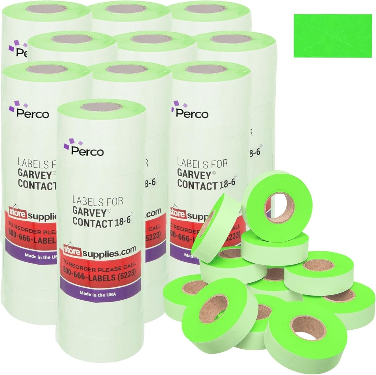 Perco 1812 Price Labels for Garvey 18-6 - Fluorescent Green 10 Sleeves