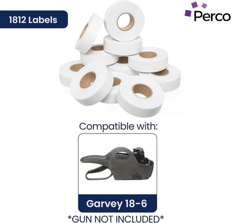 Perco 1812 Price Labels for Garvey 18 - 6 - White Package of 10 Sleeves / 110 Rolls / 140000 Blank Pricing Labels