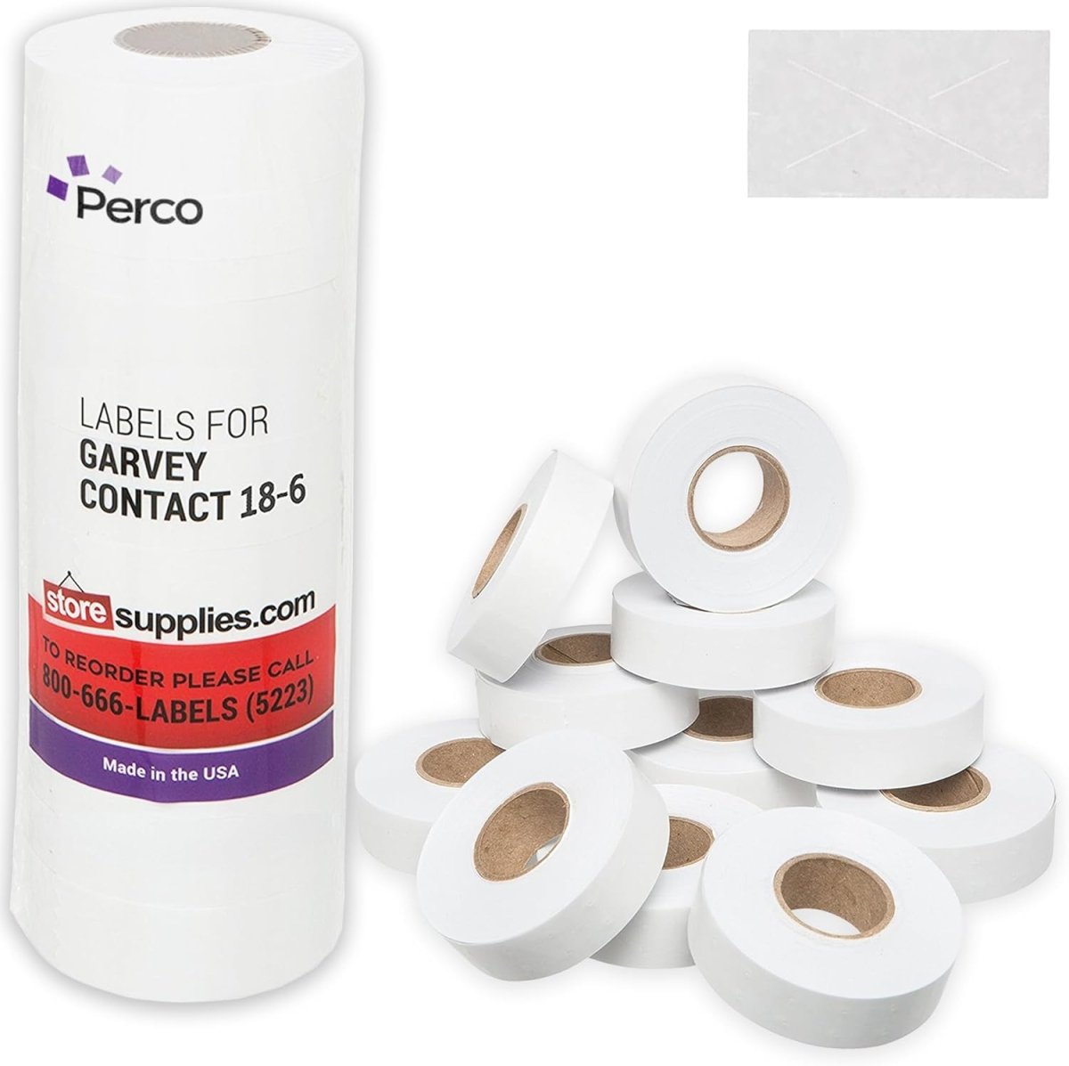 Perco 1812 Price Labels for Garvey 18 - 6 - White 1 Sleeve / 11 Rolls / 14000 Blank Pricing Labels