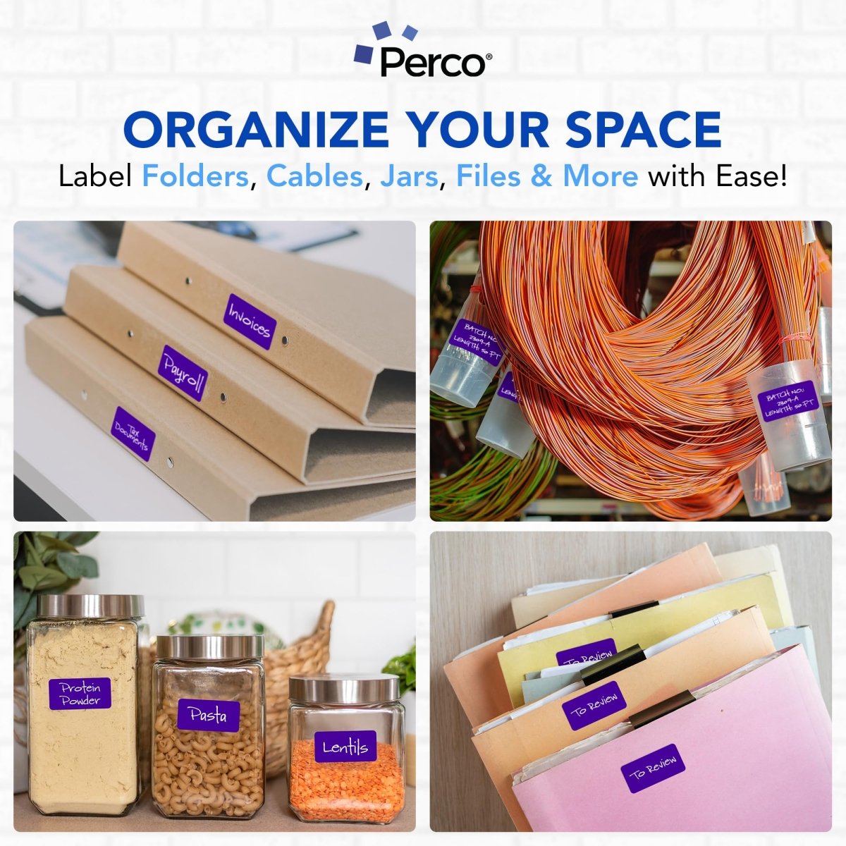 Perco 1x2 Inch Sticker Labels with Easy Peel Perforation—500 Stickers Per Roll — Strong Adhesion, Vibrant Colors for Folders, Barcodes, Jars & Bins in Office, Mailing, Inventory & Crafting—Made in USA - Purple