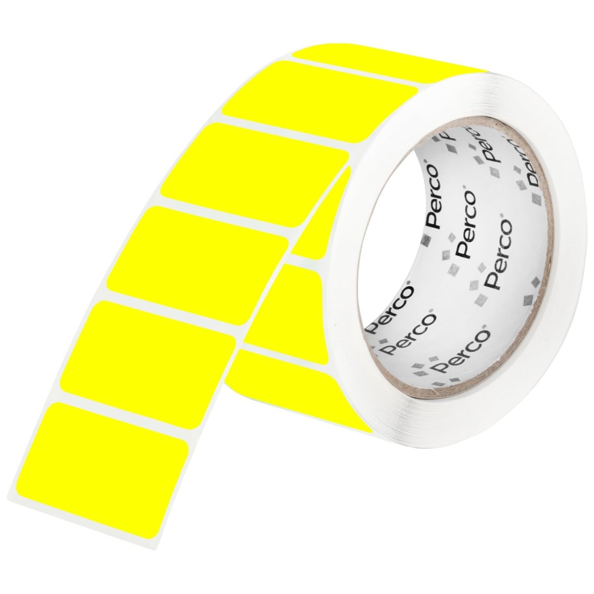 Perco 1x2 Inch Sticker Labels with Easy Peel Perforation—500 Stickers Per Roll — Strong Adhesion, Vibrant Colors for Folders, Barcodes, Jars & Bins in Office, Mailing, Inventory & Crafting—Made in USA - Fluorescent Yellow