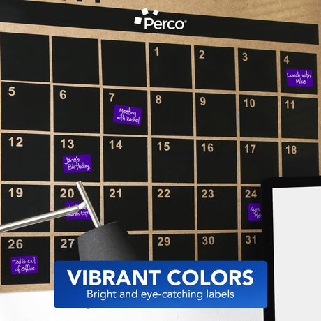 Perco 1x2 Inch Sticker Labels with Easy Peel Perforation—500 Stickers Per Roll — Strong Adhesion, Vibrant Colors for Folders, Barcodes, Jars & Bins in Office, Mailing, Inventory & Crafting—Made in USA - Purple