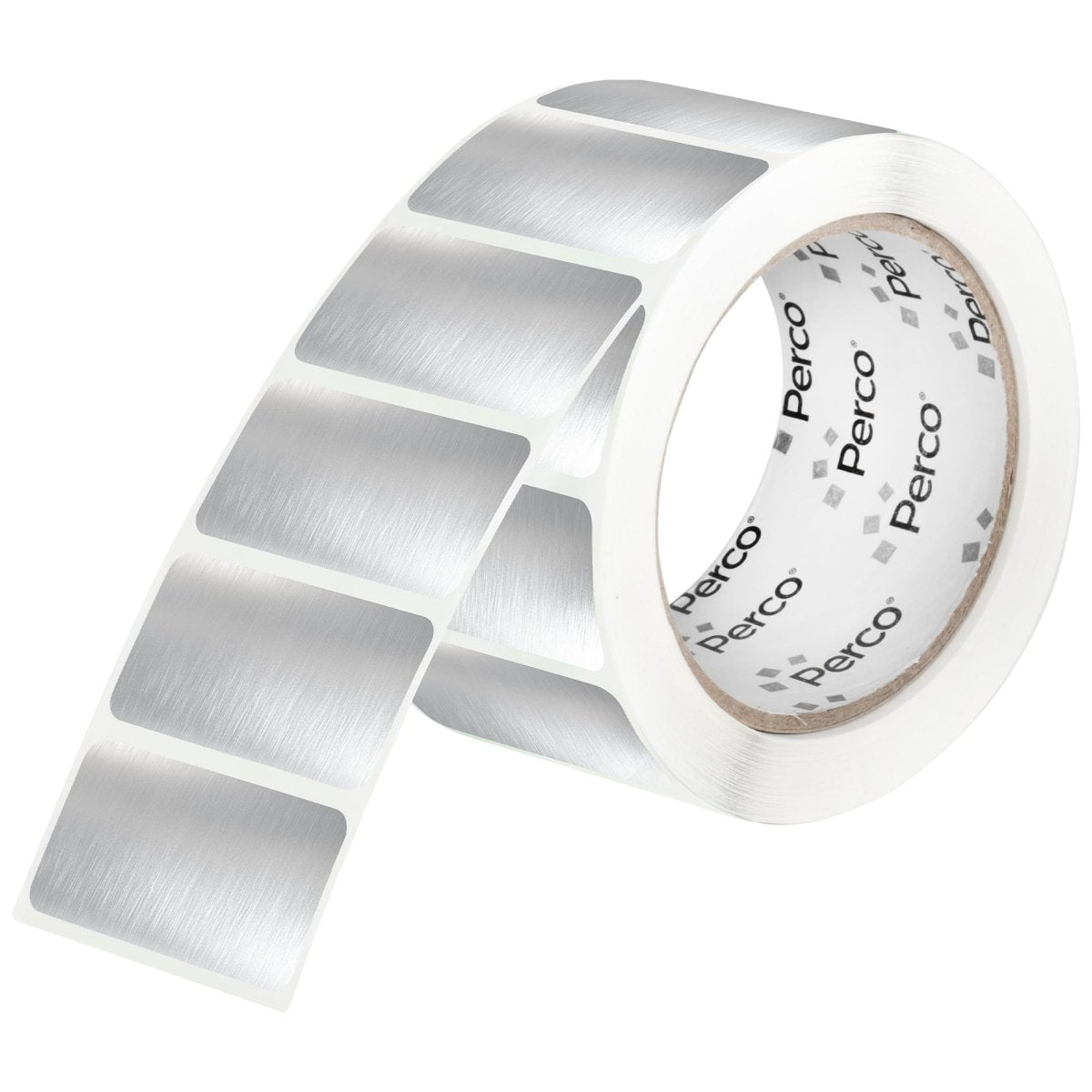 Perco 1x2 Inch Sticker Labels with Easy Peel Perforation—500 Stickers Per Roll — Strong Adhesion, Vibrant Colors for Folders, Barcodes, Jars & Bins in Office, Mailing, Inventory & Crafting—Made in USA - Metallic Silver