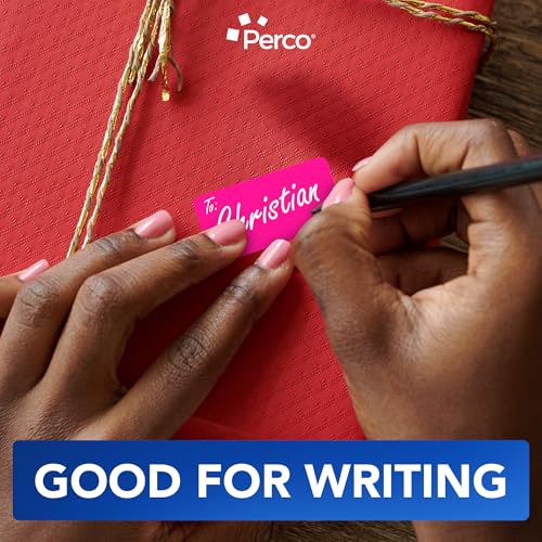 Perco 1x2 Inch Sticker Labels with Easy Peel Perforation—500 Stickers Per Roll — Strong Adhesion, Vibrant Colors for Folders, Barcodes, Jars & Bins in Office, Mailing, Inventory & Crafting—Made in USA - Fluorescent Pink