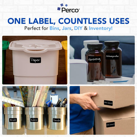 Perco 1x2 Inch Sticker Labels with Easy Peel Perforation—500 Stickers Per Roll — Strong Adhesion, Vibrant Colors for Folders, Barcodes, Jars & Bins in Office, Mailing, Inventory & Crafting—Made in USA - Black