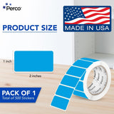 Perco 1x2 Inch Sticker Labels with Easy Peel Perforation—500 Stickers Per Roll — Strong Adhesion, Vibrant Colors for Folders, Barcodes, Jars & Bins in Office, Mailing, Inventory & Crafting—Made in USA - Light Blue