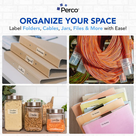 Perco 1x2 Inch Sticker Labels with Easy Peel Perforation—500 Stickers Per Roll — Strong Adhesion, Vibrant Colors for Folders, Barcodes, Jars & Bins in Office, Mailing, Inventory & Crafting—Made in USA - Clear