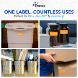 Perco 1x2 Inch Sticker Labels with Easy Peel Perforation—500 Stickers Per Roll — Strong Adhesion, Vibrant Colors for Folders, Barcodes, Jars & Bins in Office, Mailing, Inventory & Crafting—Made in USA - Fluorescent Orange