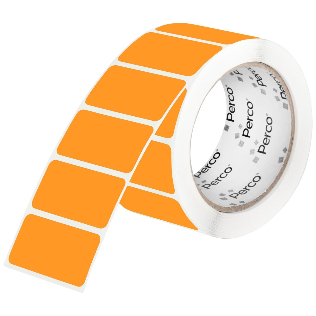 Perco 1x2 Inch Sticker Labels with Easy Peel Perforation—500 Stickers Per Roll — Strong Adhesion, Vibrant Colors for Folders, Barcodes, Jars & Bins in Office, Mailing, Inventory & Crafting—Made in USA - Fluorescent Orange