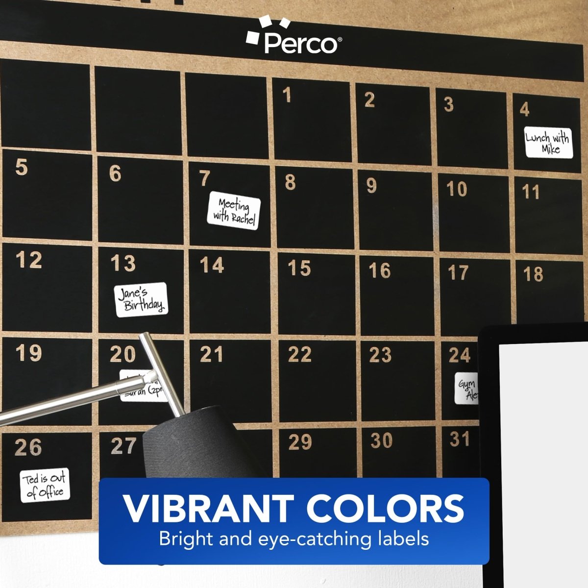 Perco 1x2 Inch Sticker Labels with Easy Peel Perforation—500 Stickers Per Roll — Strong Adhesion, Vibrant Colors for Folders, Barcodes, Jars & Bins in Office, Mailing, Inventory & Crafting—Made in USA - White