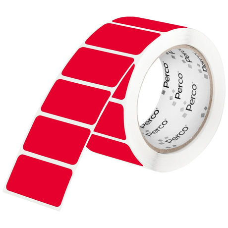 Perco 1x2 Inch Sticker Labels with Easy Peel Perforation—500 Stickers Per Roll — Strong Adhesion, Vibrant Colors for Folders, Barcodes, Jars & Bins in Office, Mailing, Inventory & Crafting—Made in USA - Red