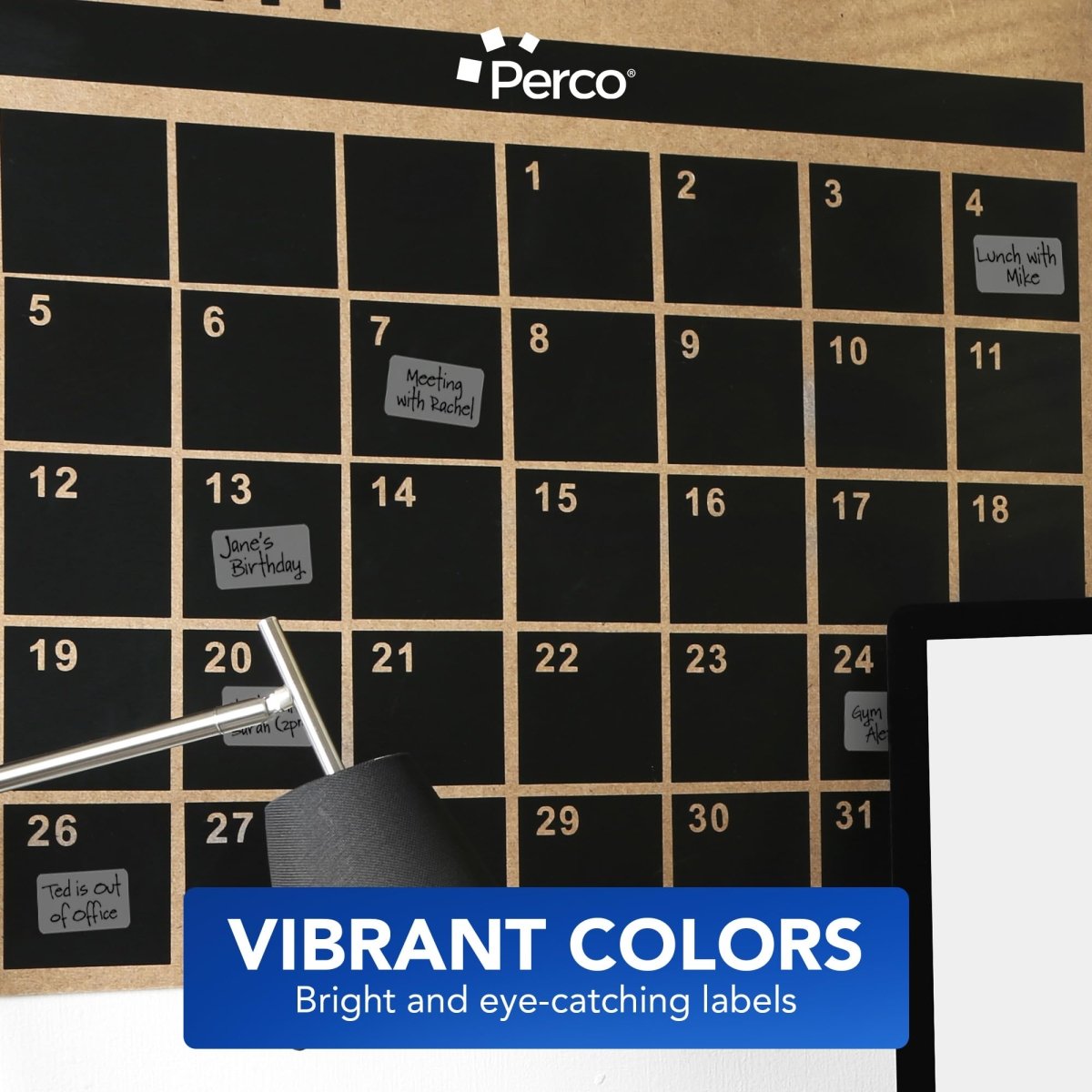 Perco 1x2 Inch Sticker Labels with Easy Peel Perforation—500 Stickers Per Roll — Strong Adhesion, Vibrant Colors for Folders, Barcodes, Jars & Bins in Office, Mailing, Inventory & Crafting—Made in USA - Clear