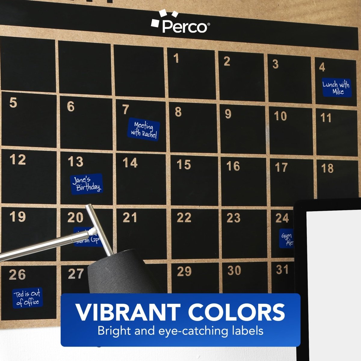Perco 1x2 Inch Sticker Labels with Easy Peel Perforation—500 Stickers Per Roll — Strong Adhesion, Vibrant Colors for Folders, Barcodes, Jars & Bins in Office, Mailing, Inventory & Crafting—Made in USA - Dark Blue