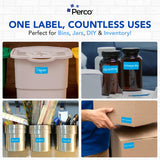 Perco 1x2 Inch Sticker Labels with Easy Peel Perforation—500 Stickers Per Roll — Strong Adhesion, Vibrant Colors for Folders, Barcodes, Jars & Bins in Office, Mailing, Inventory & Crafting—Made in USA - Light Blue