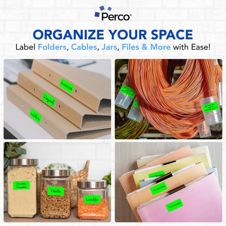 Perco 1x2 Inch Sticker Labels with Easy Peel Perforation—500 Stickers Per Roll — Strong Adhesion, Vibrant Colors for Folders, Barcodes, Jars & Bins in Office, Mailing, Inventory & Crafting—Made in USA - Fluorescent Green