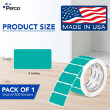 Perco 1x2 Inch Sticker Labels with Easy Peel Perforation—500 Stickers Per Roll — Strong Adhesion, Vibrant Colors for Folders, Barcodes, Jars & Bins in Office, Mailing, Inventory & Crafting—Made in USA - Teal