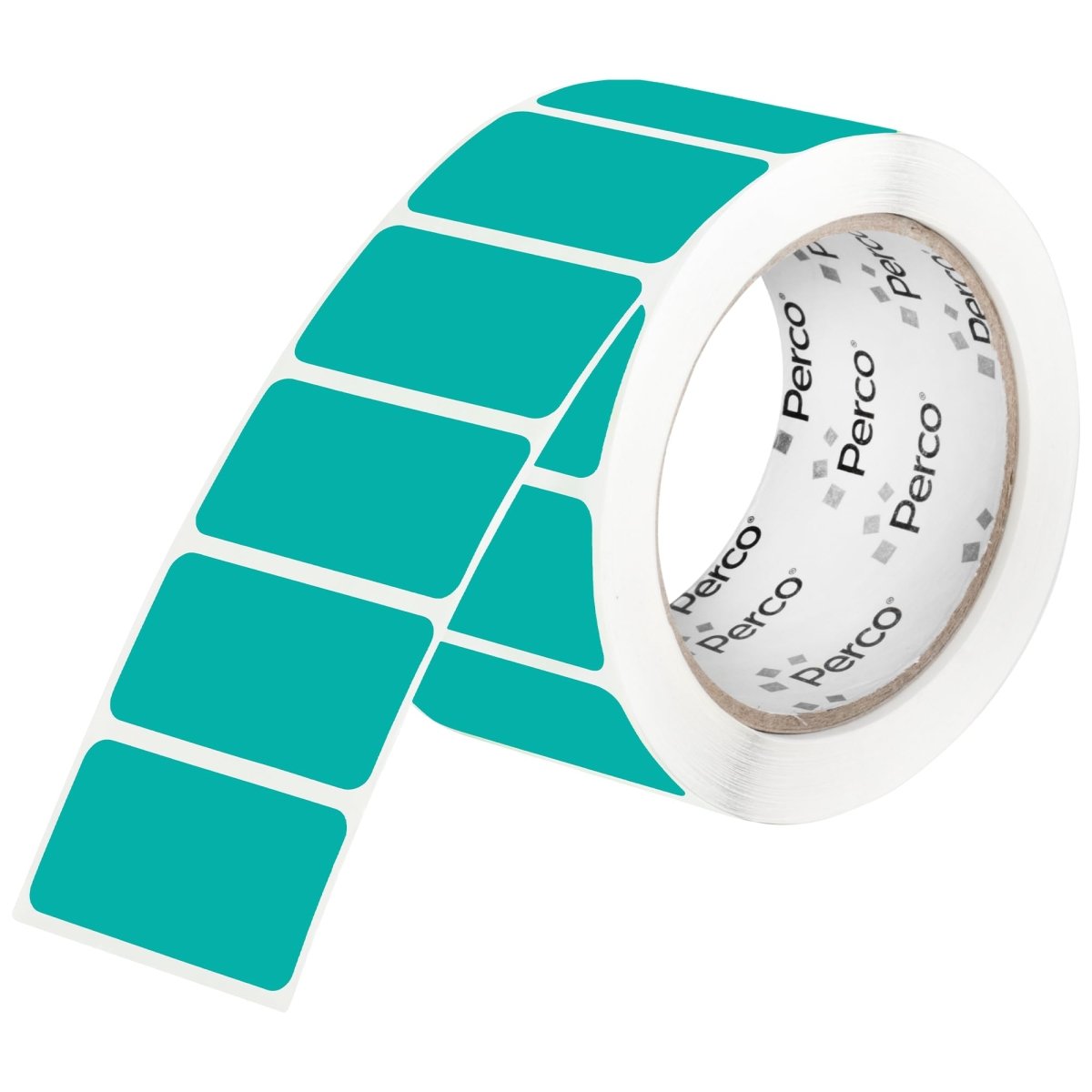 Perco 1x2 Inch Sticker Labels with Easy Peel Perforation—500 Stickers Per Roll — Strong Adhesion, Vibrant Colors for Folders, Barcodes, Jars & Bins in Office, Mailing, Inventory & Crafting—Made in USA - Teal