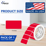 Perco 1x2 Inch Sticker Labels with Easy Peel Perforation—500 Stickers Per Roll — Strong Adhesion, Vibrant Colors for Folders, Barcodes, Jars & Bins in Office, Mailing, Inventory & Crafting—Made in USA - Red