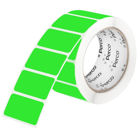 Perco 1x2 Inch Sticker Labels with Easy Peel Perforation—500 Stickers Per Roll — Strong Adhesion, Vibrant Colors for Folders, Barcodes, Jars & Bins in Office, Mailing, Inventory & Crafting—Made in USA - Fluorescent Green