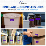 Perco 1x2 Inch Sticker Labels with Easy Peel Perforation—500 Stickers Per Roll — Strong Adhesion, Vibrant Colors for Folders, Barcodes, Jars & Bins in Office, Mailing, Inventory & Crafting—Made in USA - Purple