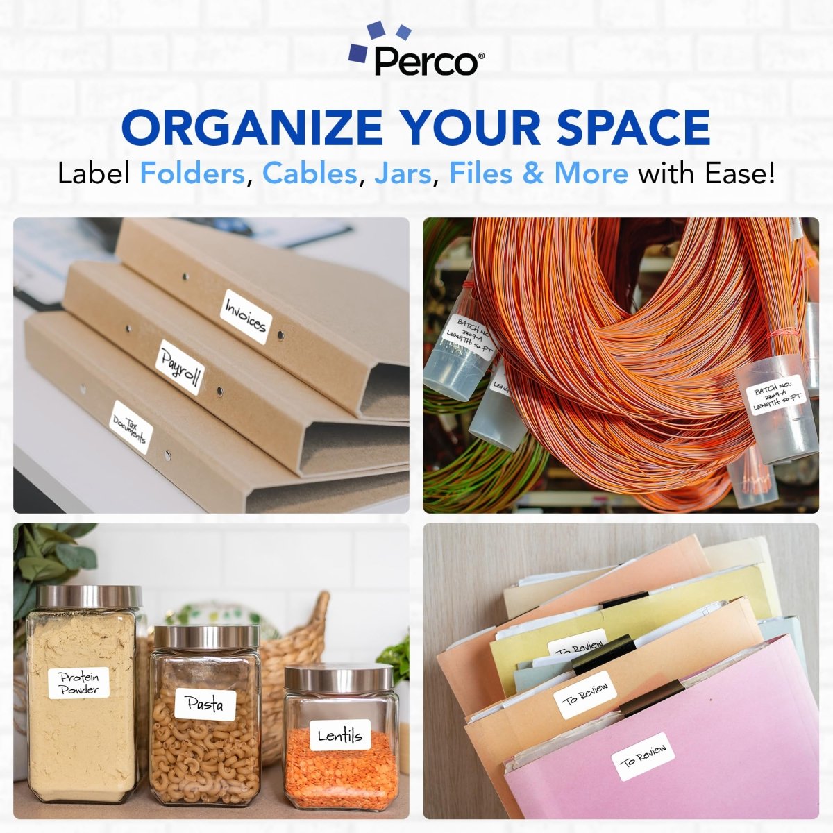 Perco 1x2 Inch Sticker Labels with Easy Peel Perforation—500 Stickers Per Roll — Strong Adhesion, Vibrant Colors for Folders, Barcodes, Jars & Bins in Office, Mailing, Inventory & Crafting—Made in USA - White