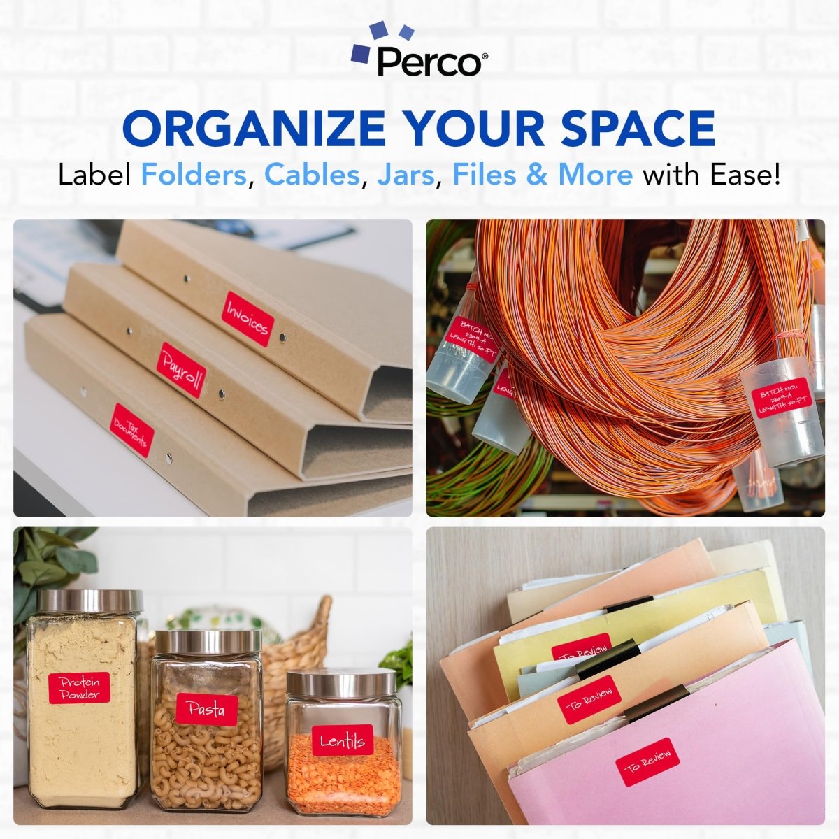 Perco 1x2 Inch Sticker Labels with Easy Peel Perforation—500 Stickers Per Roll — Strong Adhesion, Vibrant Colors for Folders, Barcodes, Jars & Bins in Office, Mailing, Inventory & Crafting—Made in USA - Red