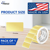 Perco 1x2 Inch Sticker Labels with Easy Peel Perforation—500 Stickers Per Roll — Strong Adhesion, Vibrant Colors for Folders, Barcodes, Jars & Bins in Office, Mailing, Inventory & Crafting—Made in USA - Metallic Gold