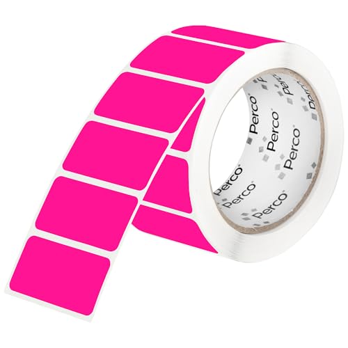Perco 1x2 Inch Sticker Labels with Easy Peel Perforation—500 Stickers Per Roll — Strong Adhesion, Vibrant Colors for Folders, Barcodes, Jars & Bins in Office, Mailing, Inventory & Crafting—Made in USA - Fluorescent Pink