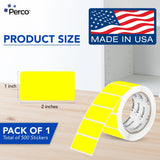 Perco 1x2 Inch Sticker Labels with Easy Peel Perforation—500 Stickers Per Roll — Strong Adhesion, Vibrant Colors for Folders, Barcodes, Jars & Bins in Office, Mailing, Inventory & Crafting—Made in USA - Fluorescent Yellow