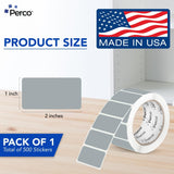 Perco 1x2 Inch Sticker Labels with Easy Peel Perforation—500 Stickers Per Roll — Strong Adhesion, Vibrant Colors for Folders, Barcodes, Jars & Bins in Office, Mailing, Inventory & Crafting—Made in USA - Grey