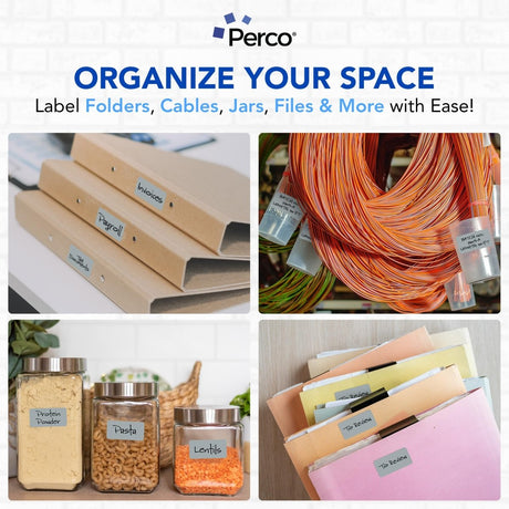 Perco 1x2 Inch Sticker Labels with Easy Peel Perforation—500 Stickers Per Roll — Strong Adhesion, Vibrant Colors for Folders, Barcodes, Jars & Bins in Office, Mailing, Inventory & Crafting—Made in USA - Grey