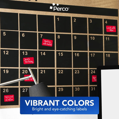 Perco 1x2 Inch Sticker Labels with Easy Peel Perforation—500 Stickers Per Roll — Strong Adhesion, Vibrant Colors for Folders, Barcodes, Jars & Bins in Office, Mailing, Inventory & Crafting—Made in USA - Red