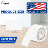 Perco 1x2 Inch Sticker Labels with Easy Peel Perforation—500 Stickers Per Roll — Strong Adhesion, Vibrant Colors for Folders, Barcodes, Jars & Bins in Office, Mailing, Inventory & Crafting—Made in USA - Clear