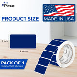 Perco 1x2 Inch Sticker Labels with Easy Peel Perforation—500 Stickers Per Roll — Strong Adhesion, Vibrant Colors for Folders, Barcodes, Jars & Bins in Office, Mailing, Inventory & Crafting—Made in USA - Dark Blue