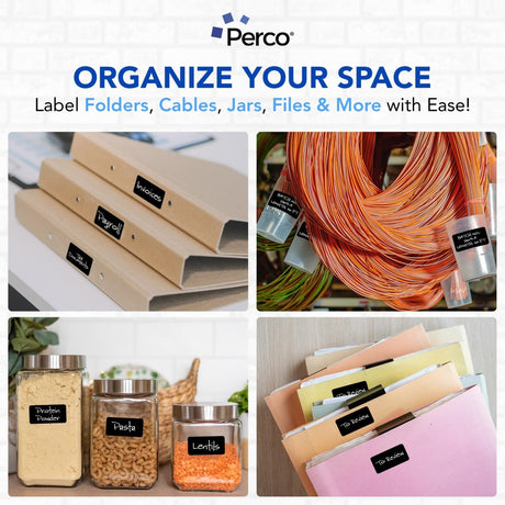 Perco 1x2 Inch Sticker Labels with Easy Peel Perforation—500 Stickers Per Roll — Strong Adhesion, Vibrant Colors for Folders, Barcodes, Jars & Bins in Office, Mailing, Inventory & Crafting—Made in USA - Black