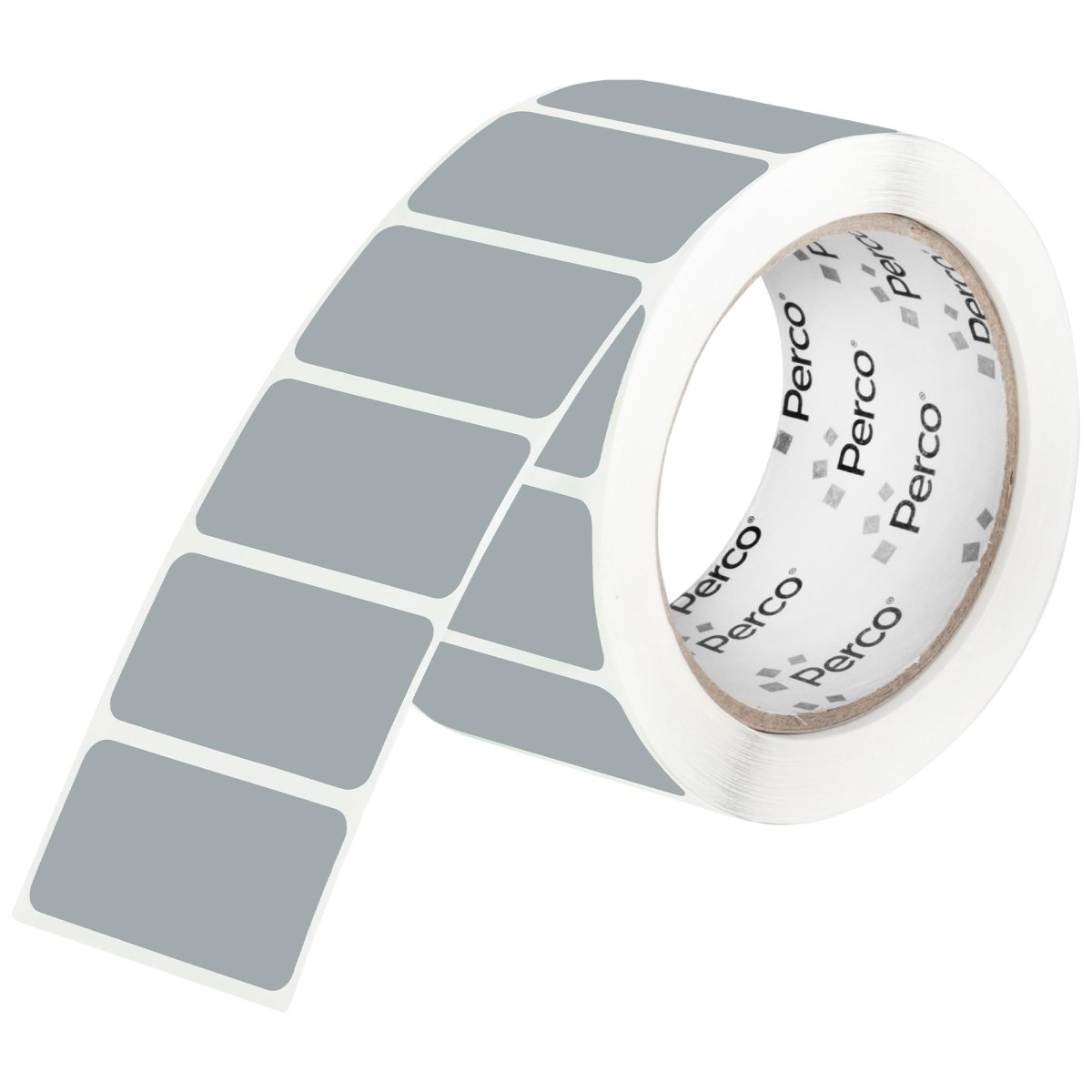 Perco 1x2 Inch Sticker Labels with Easy Peel Perforation—500 Stickers Per Roll — Strong Adhesion, Vibrant Colors for Folders, Barcodes, Jars & Bins in Office, Mailing, Inventory & Crafting—Made in USA - Grey