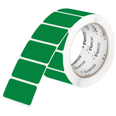 Perco 1x2 Inch Sticker Labels with Easy Peel Perforation—500 Stickers Per Roll — Strong Adhesion, Vibrant Colors for Folders, Barcodes, Jars & Bins in Office, Mailing, Inventory & Crafting—Made in USA - Green