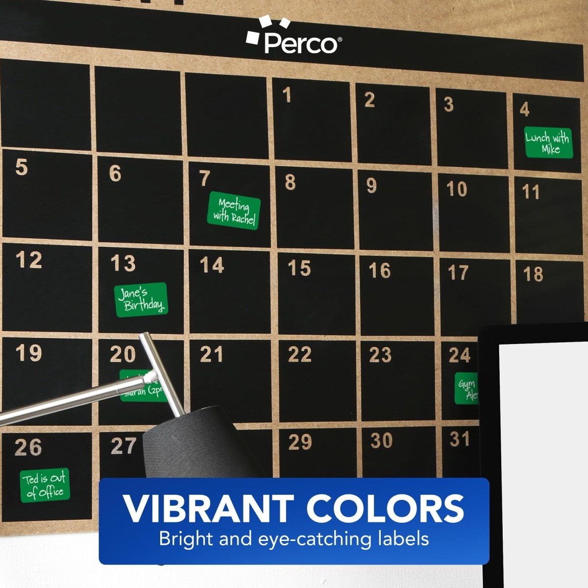 Perco 1x2 Inch Sticker Labels with Easy Peel Perforation—500 Stickers Per Roll — Strong Adhesion, Vibrant Colors for Folders, Barcodes, Jars & Bins in Office, Mailing, Inventory & Crafting—Made in USA - Green