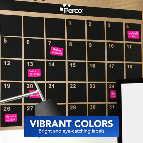 Perco 1x2 Inch Sticker Labels with Easy Peel Perforation—500 Stickers Per Roll — Strong Adhesion, Vibrant Colors for Folders, Barcodes, Jars & Bins in Office, Mailing, Inventory & Crafting—Made in USA - Fluorescent Pink